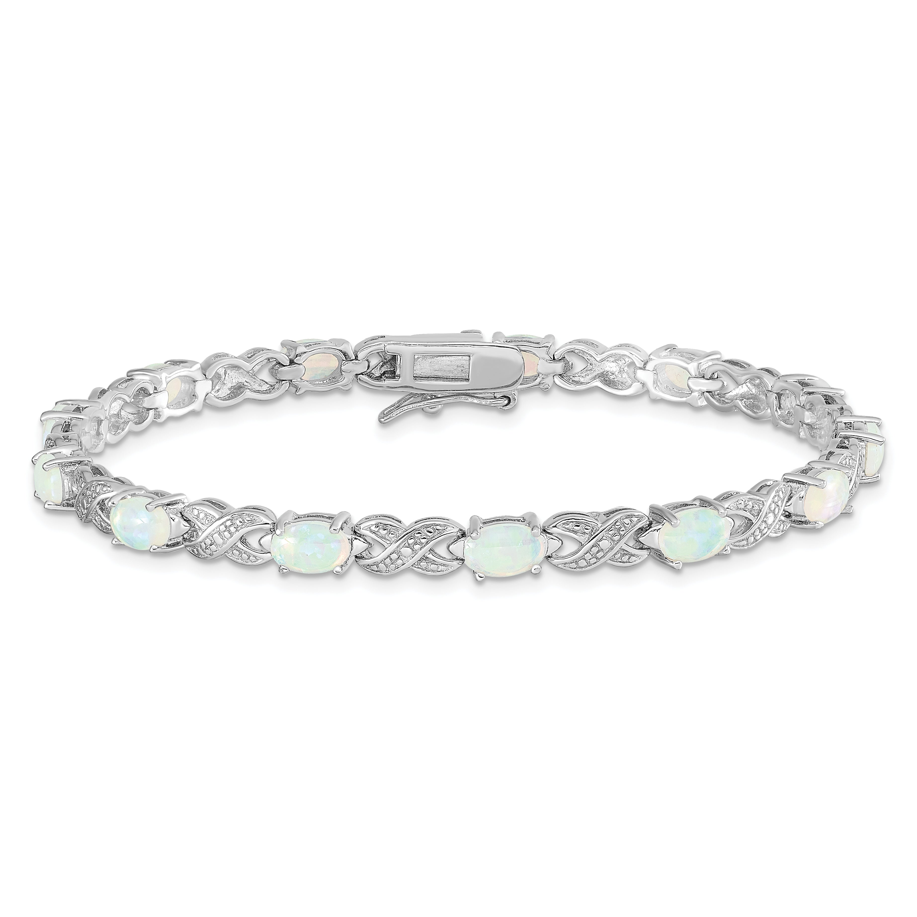 7.5 Inch Sterling Silver Rhodium Plated 7.5Inch Created Opal Xo Bracelet