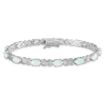 7.5 Inch Sterling Silver Rhodium Plated 7.5Inch Created Opal Xo Bracelet