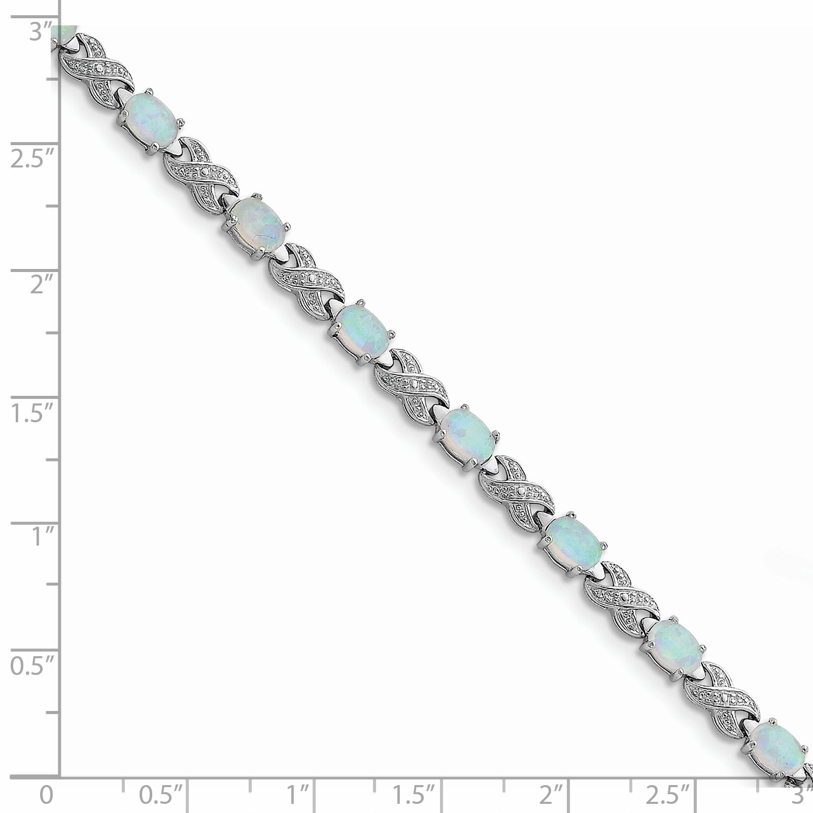7.5 Inch Sterling Silver Rhodium Plated 7.5Inch Created Opal Xo Bracelet