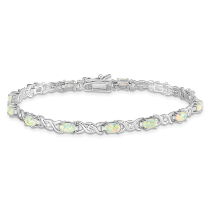 7.5 Inch Sterling Silver 7.5Inch Rhod-Plated White Created Opal And Cz Bracelet