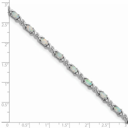 7.5 Inch Sterling Silver 7.5Inch Rhod-Plated White Created Opal And Cz Bracelet