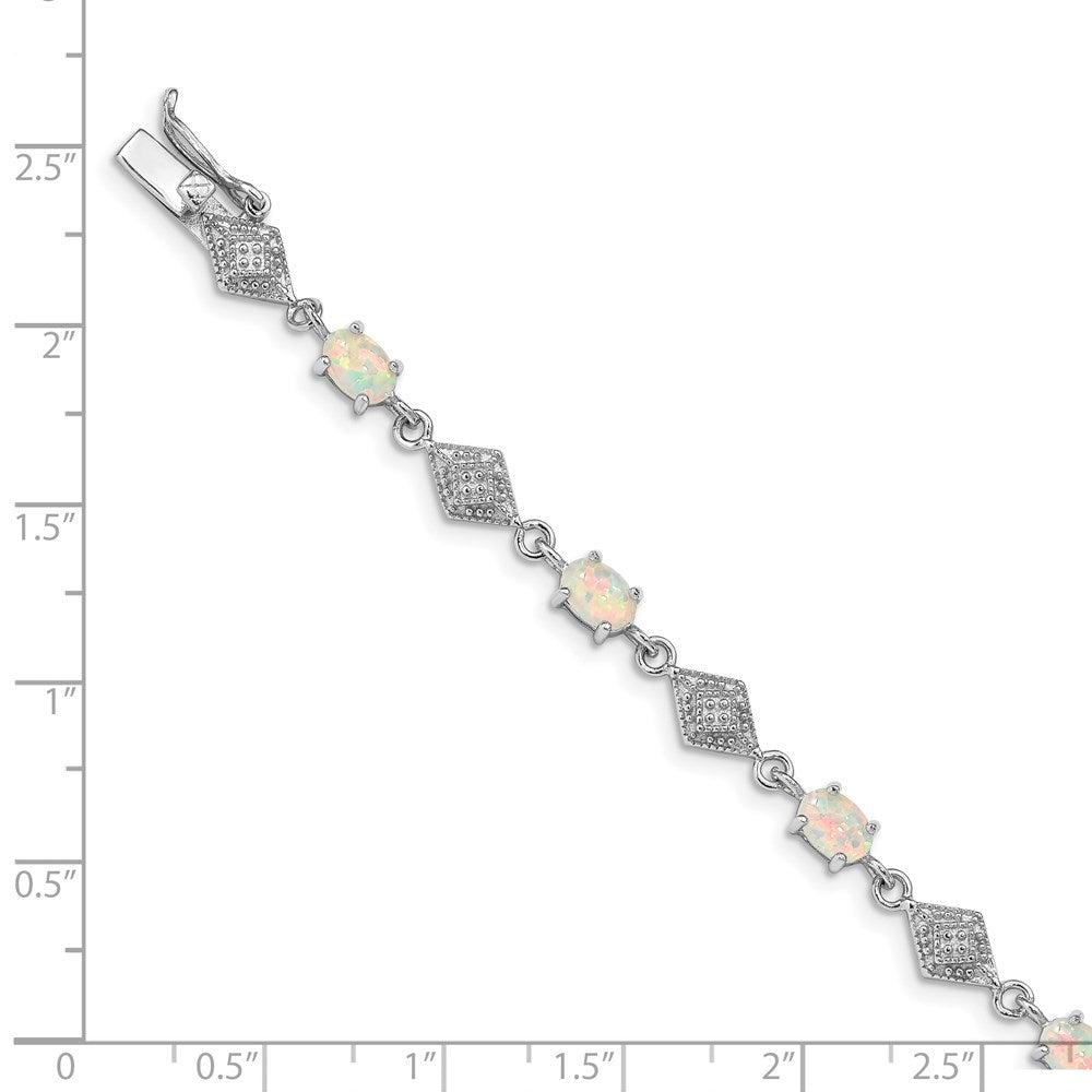 7 Inch Sterling Silver Rhodium-Plated White Created Opal And Cz Bracelet