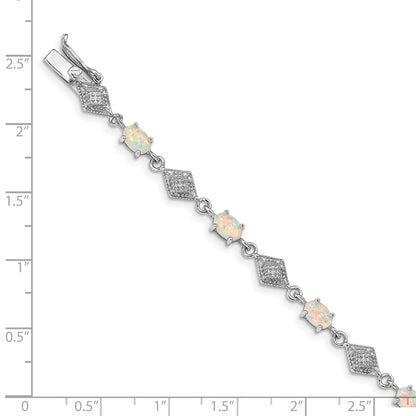 7 Inch Sterling Silver Rhodium-Plated White Created Opal And Cz Bracelet