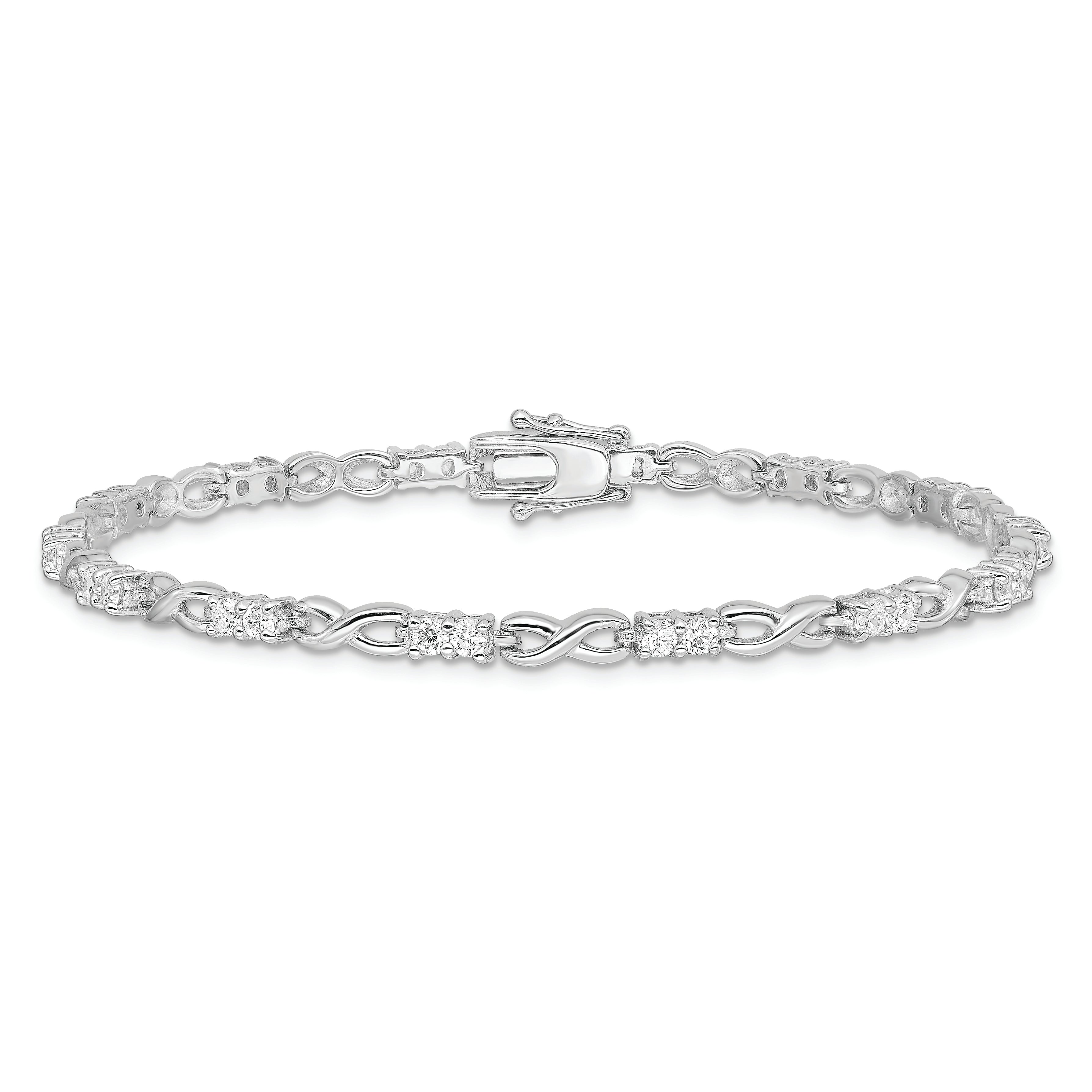 7.5 Inch Sterling Silver Rhodium-Plated Cz Infinity Bracelet