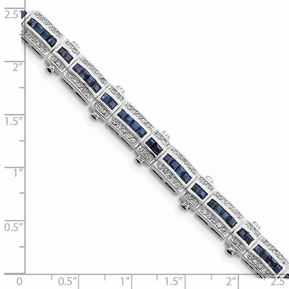 7 Inch Sterling Silver Rhodium-Plated Sapphire & Cz Bracelet