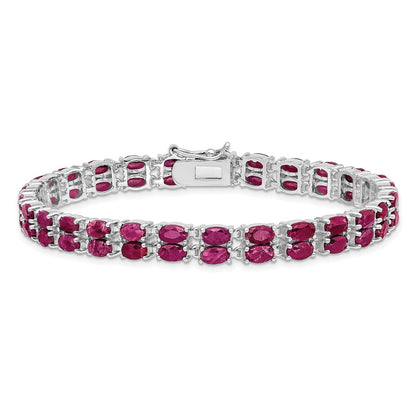7 Inch Sterling Silver Rhodium-Plated Ruby Bracelet