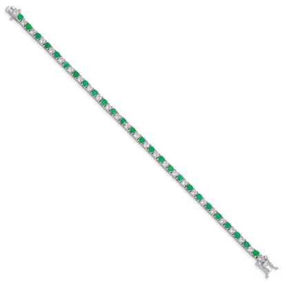 7 Inch Sterling Silver Rhodium-Plated Emerald & White Topaz Tennis Bracelet
