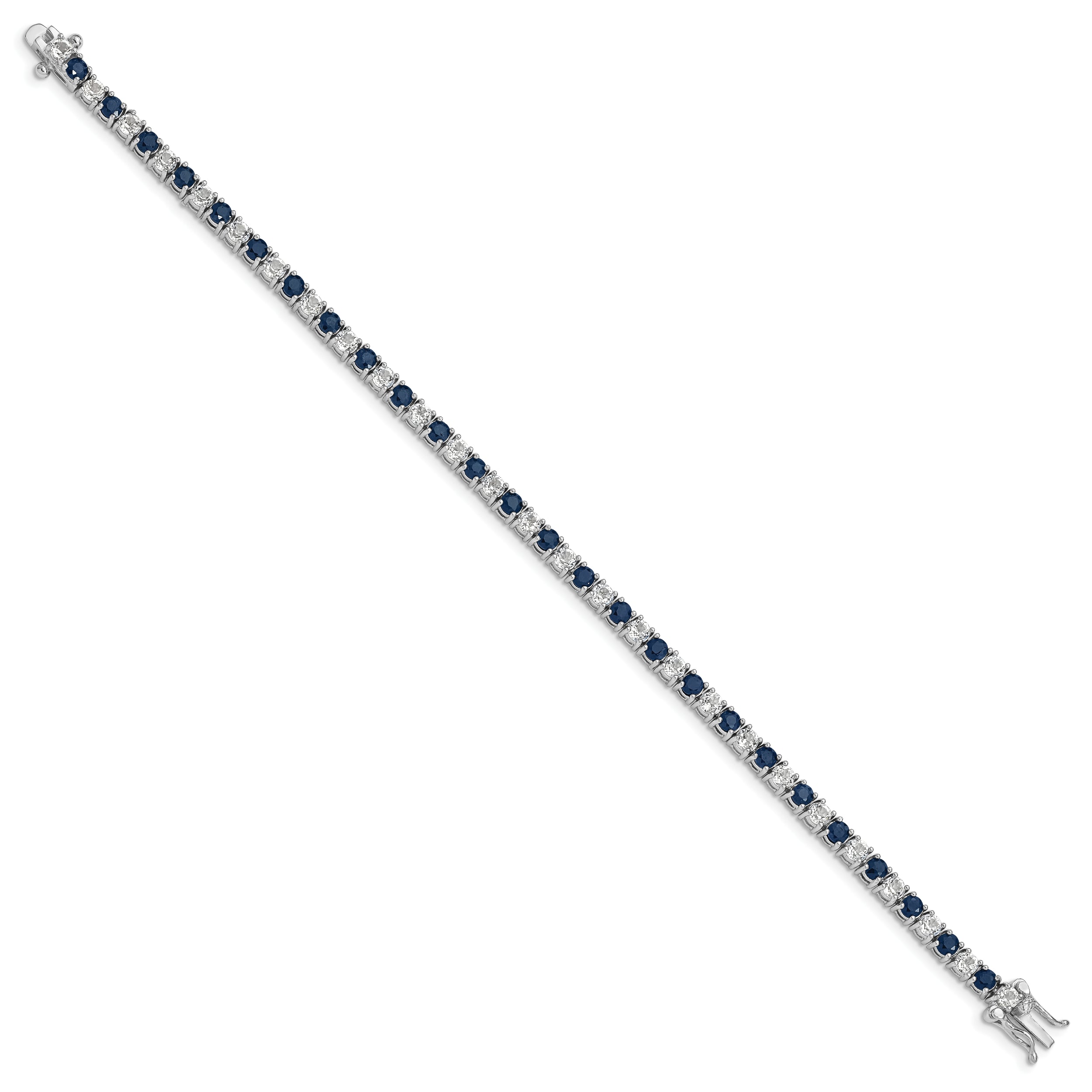 7 Inch Sterling Silver Rhodium-Plated Sapphire & White Topaz Tennis Bracelet