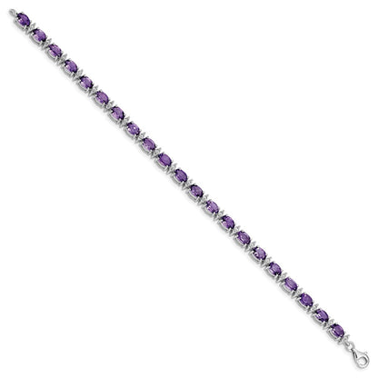 7 Inch Sterling Silver Rhodium-Plated Amethyst & White Topaz Bracelet