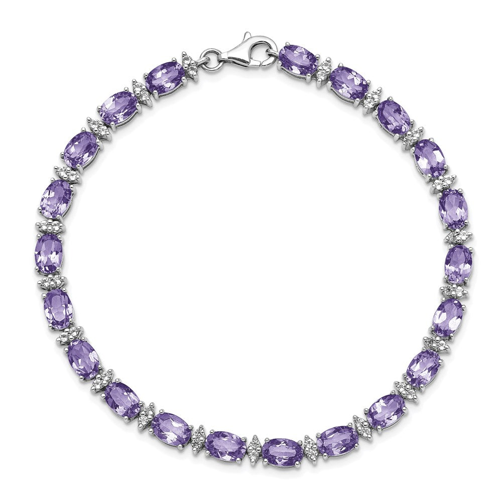 7 Inch Sterling Silver Rhodium-Plated Amethyst & White Topaz Bracelet