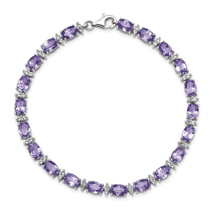 7 Inch Sterling Silver Rhodium-Plated Amethyst & White Topaz Bracelet