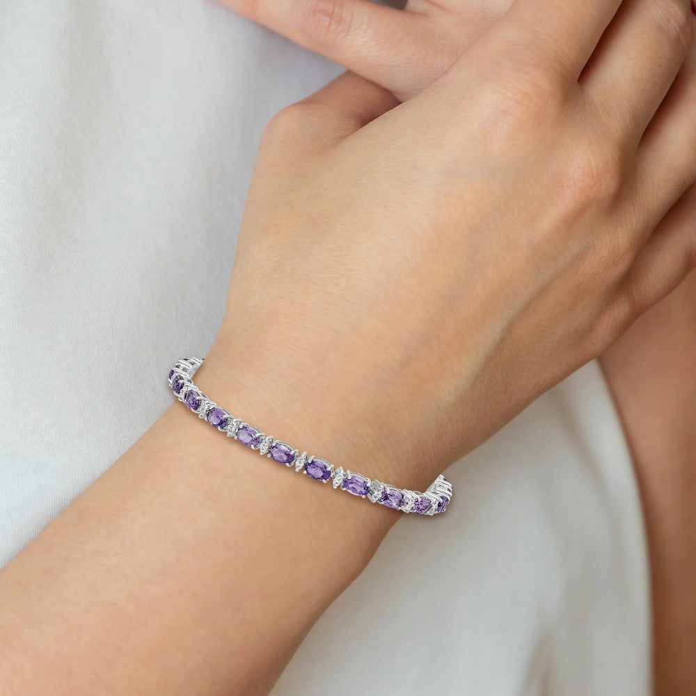 7 Inch Sterling Silver Rhodium-Plated Amethyst & White Topaz Bracelet