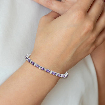 7 Inch Sterling Silver Rhodium-Plated Amethyst & White Topaz Bracelet