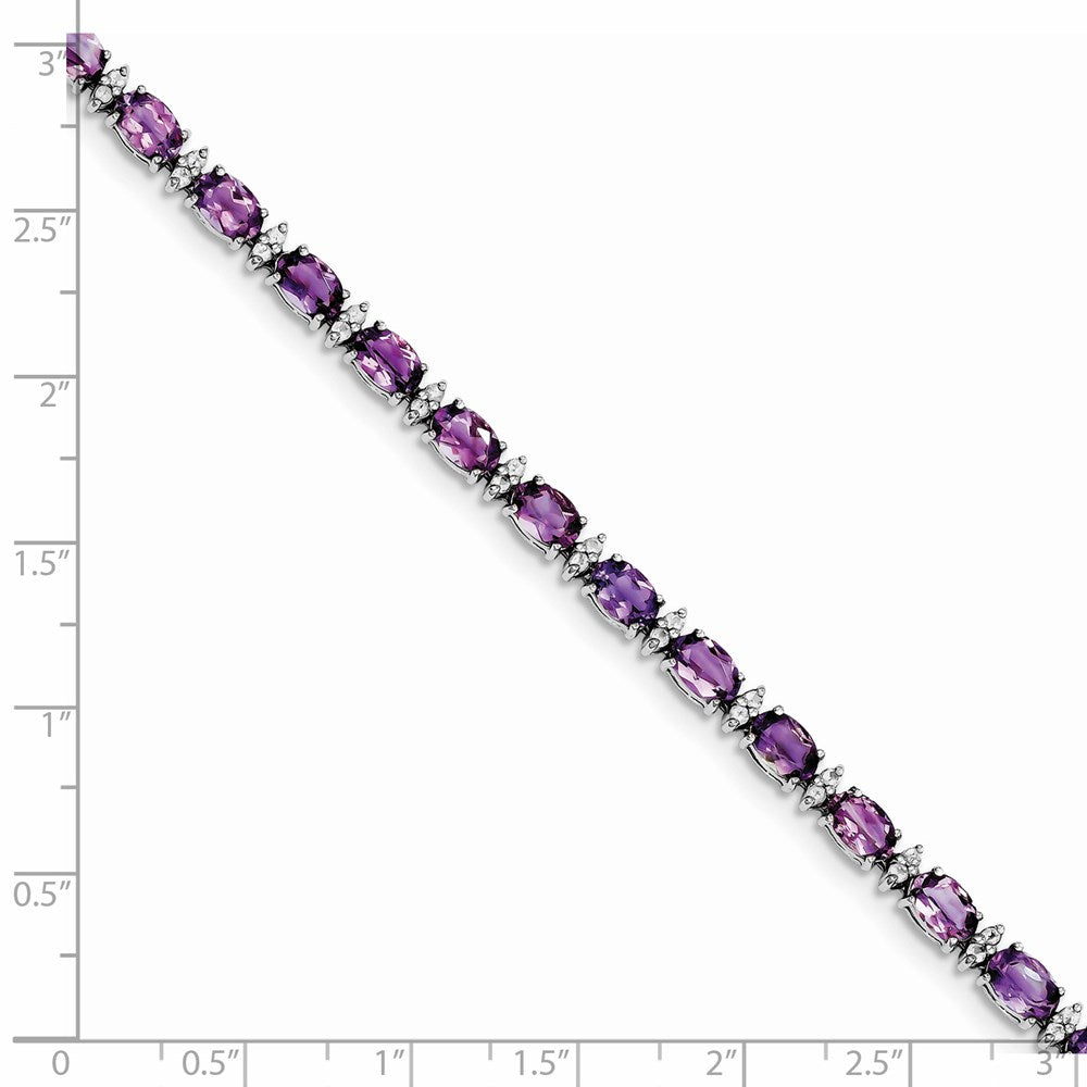 7 Inch Sterling Silver Rhodium-Plated Amethyst & White Topaz Bracelet