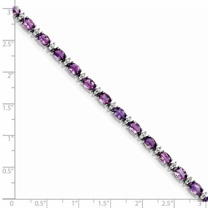 7 Inch Sterling Silver Rhodium-Plated Amethyst & White Topaz Bracelet
