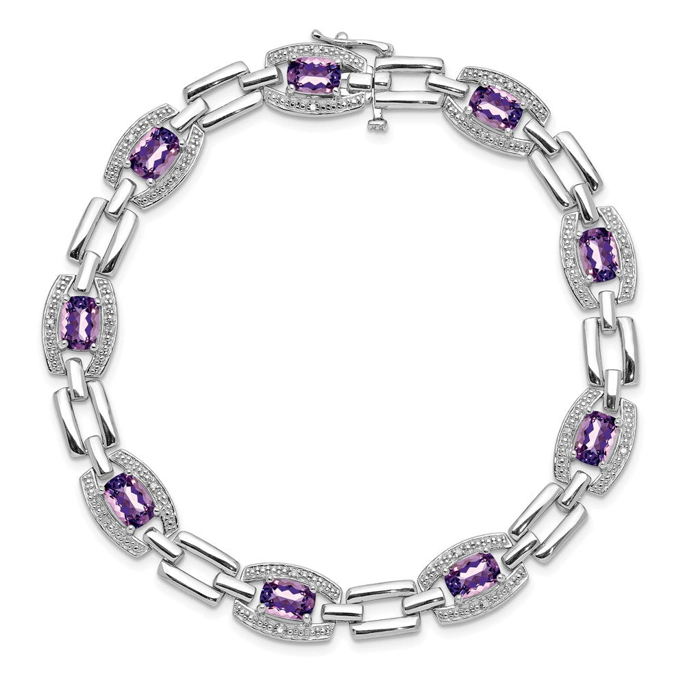 7 Inch Sterling Silver Rhodium-Plated Diamond & Amethyst Bracelet