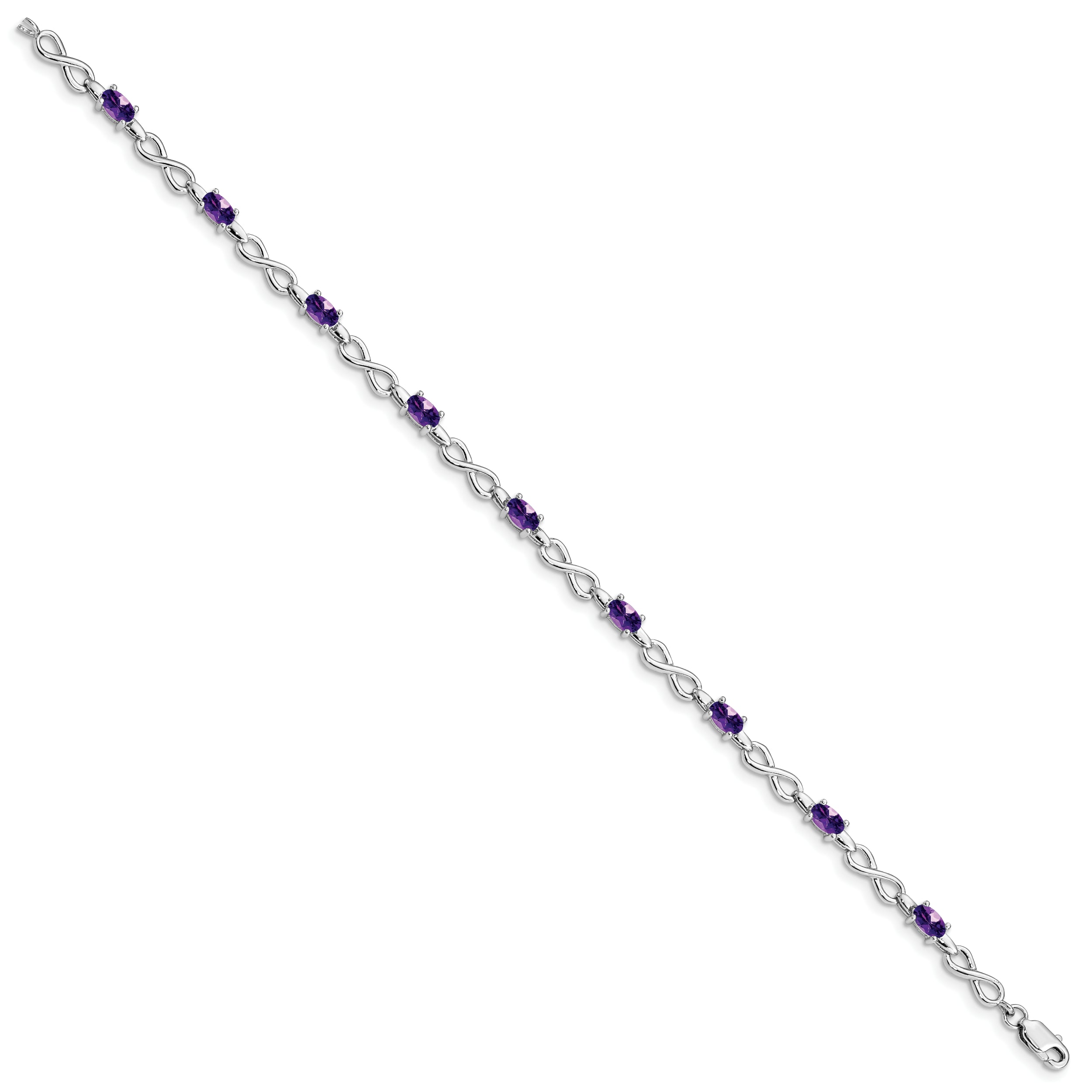 7 Inch Sterling Silver Rhodium-Plated Amethyst Bracelet