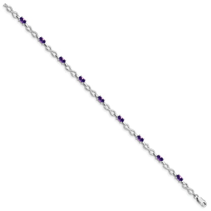 7 Inch Sterling Silver Rhodium-Plated Amethyst Bracelet