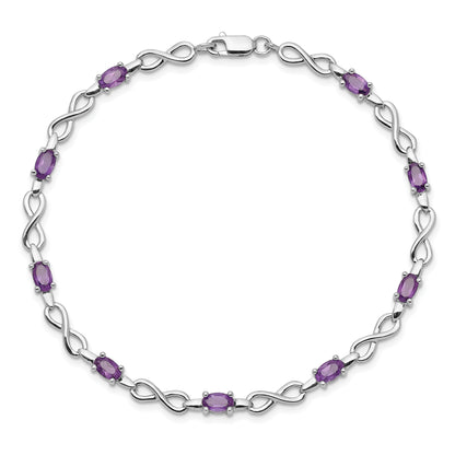 7 Inch Sterling Silver Rhodium-Plated Amethyst Bracelet