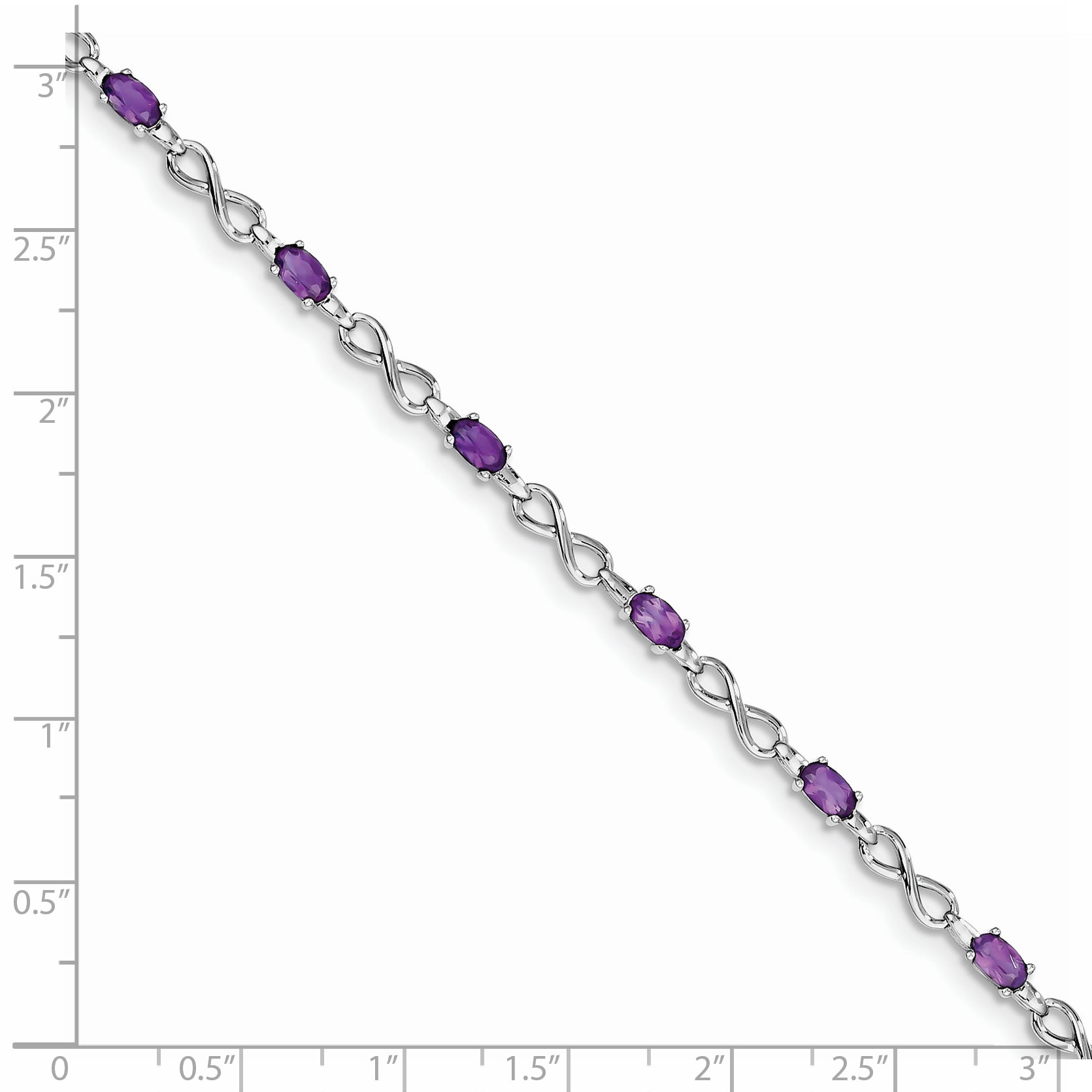 7 Inch Sterling Silver Rhodium-Plated Amethyst Bracelet