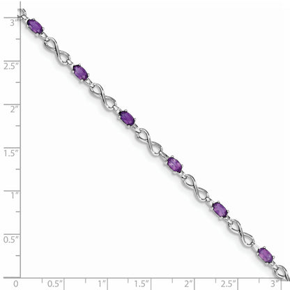 7 Inch Sterling Silver Rhodium-Plated Amethyst Bracelet