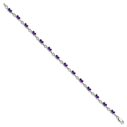 7 Inch Sterling Silver Rhodium-Plated Amethyst Bracelet