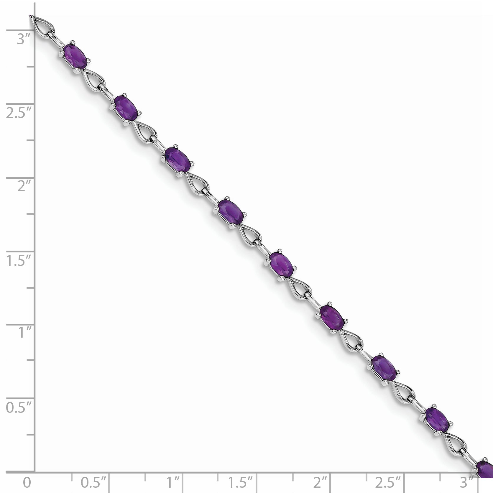 7 Inch Sterling Silver Rhodium-Plated Amethyst Bracelet