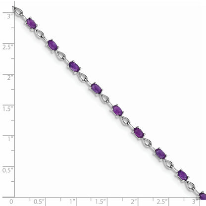 7 Inch Sterling Silver Rhodium-Plated Amethyst Bracelet