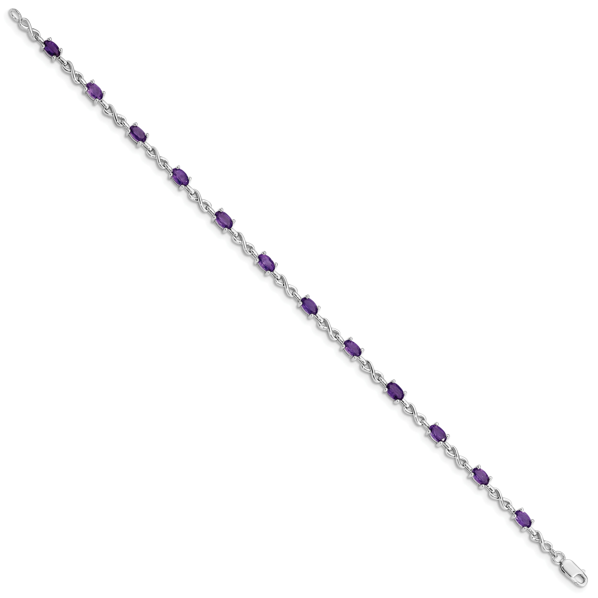 7 Inch Sterling Silver Rhodium-Plated Amethyst Bracelet