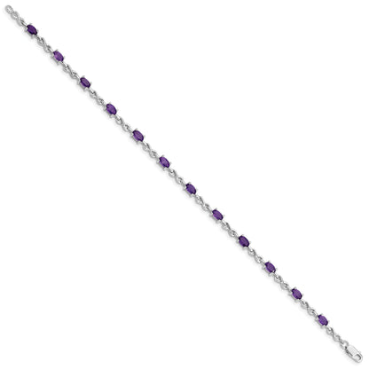 7 Inch Sterling Silver Rhodium-Plated Amethyst Bracelet