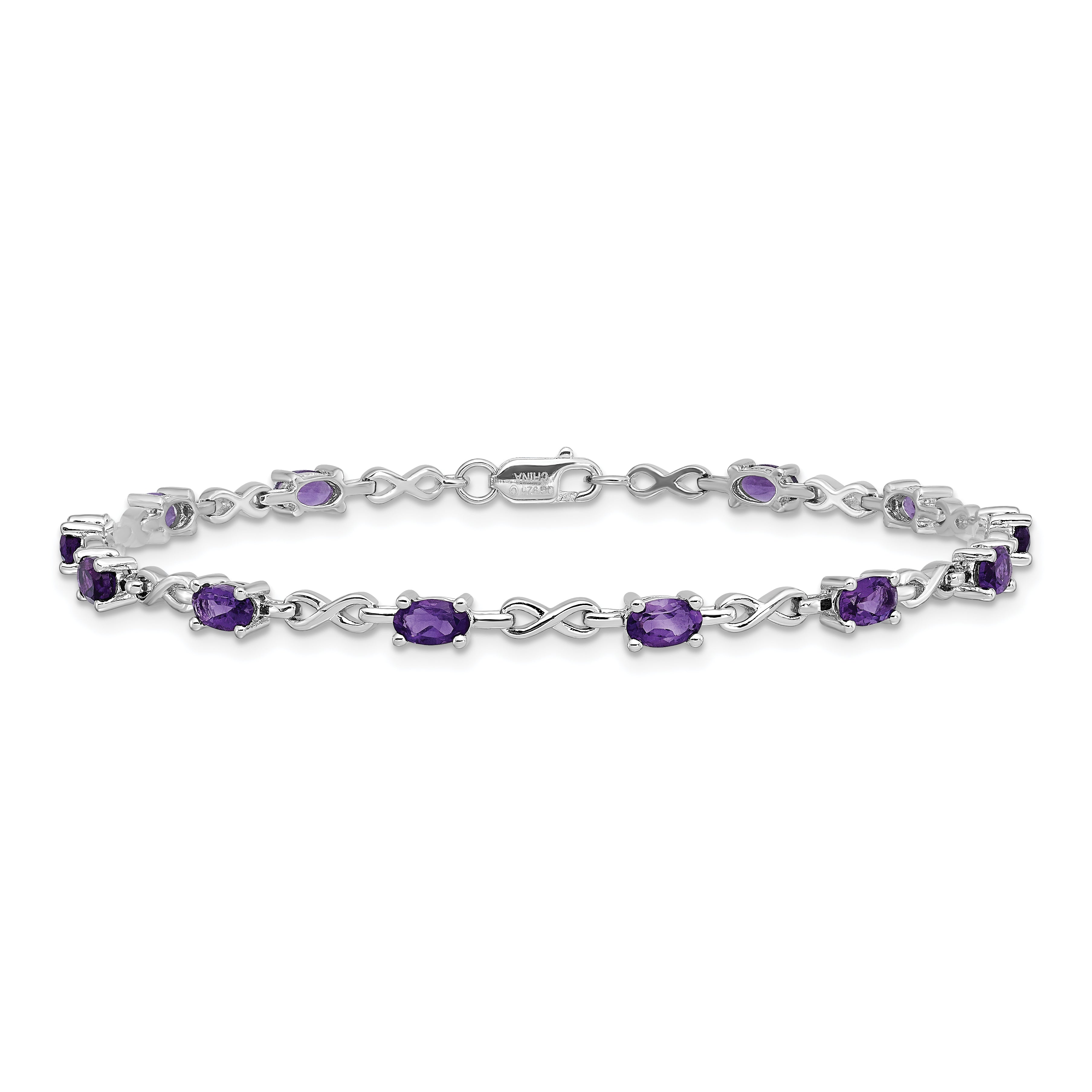 7 Inch Sterling Silver Rhodium-Plated Amethyst Bracelet