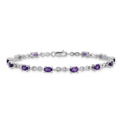 7 Inch Sterling Silver Rhodium-Plated Amethyst Bracelet