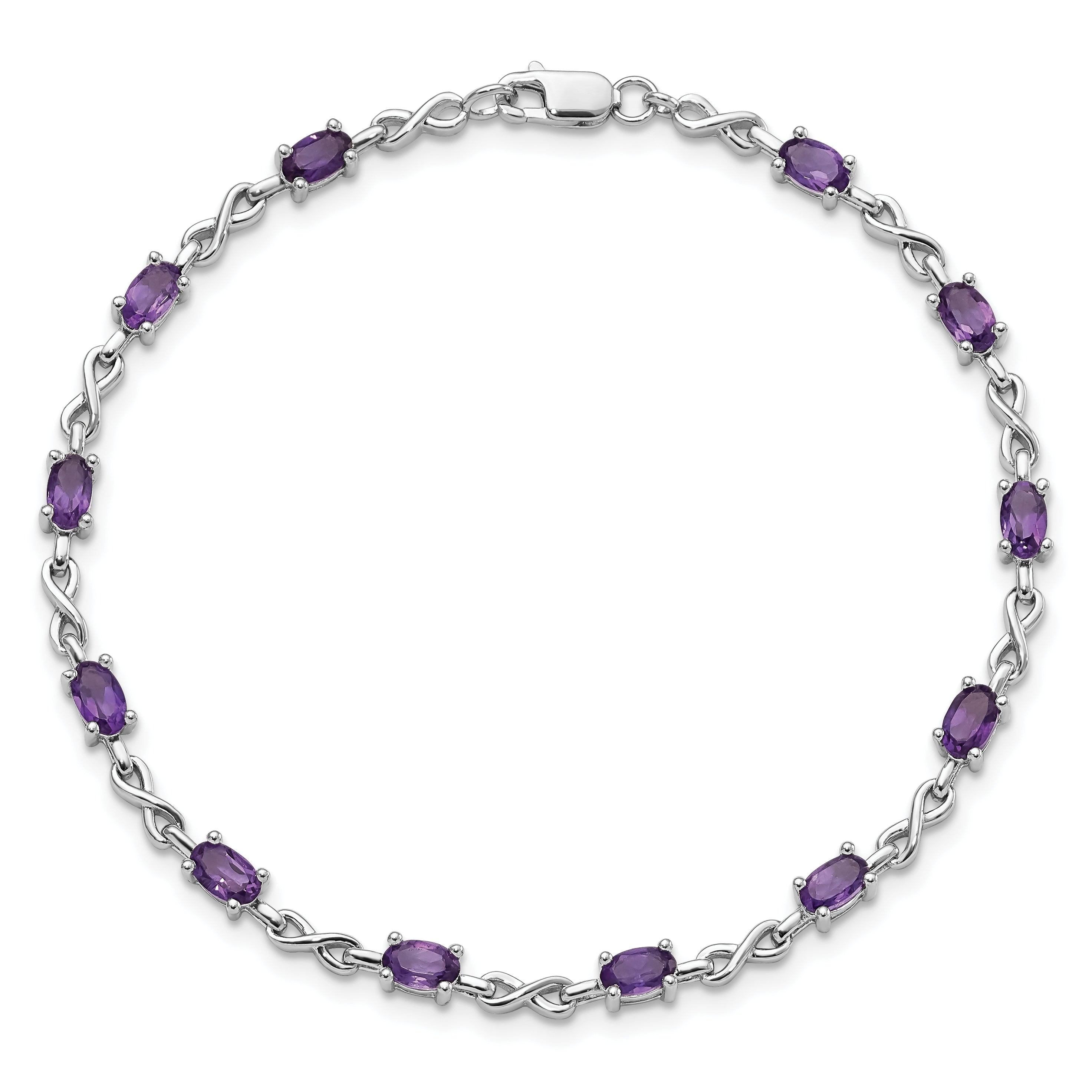 7 Inch Sterling Silver Rhodium-Plated Amethyst Bracelet