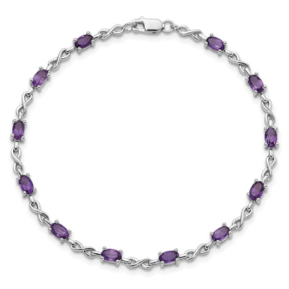 7 Inch Sterling Silver Rhodium-Plated Amethyst Bracelet