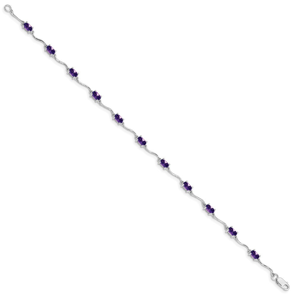 7 Inch Sterling Silver Rhodium-Plated Amethyst Bracelet