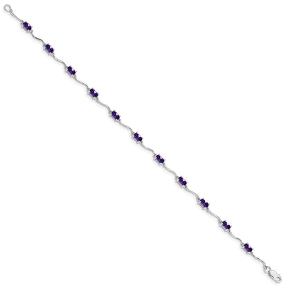7 Inch Sterling Silver Rhodium-Plated Amethyst Bracelet