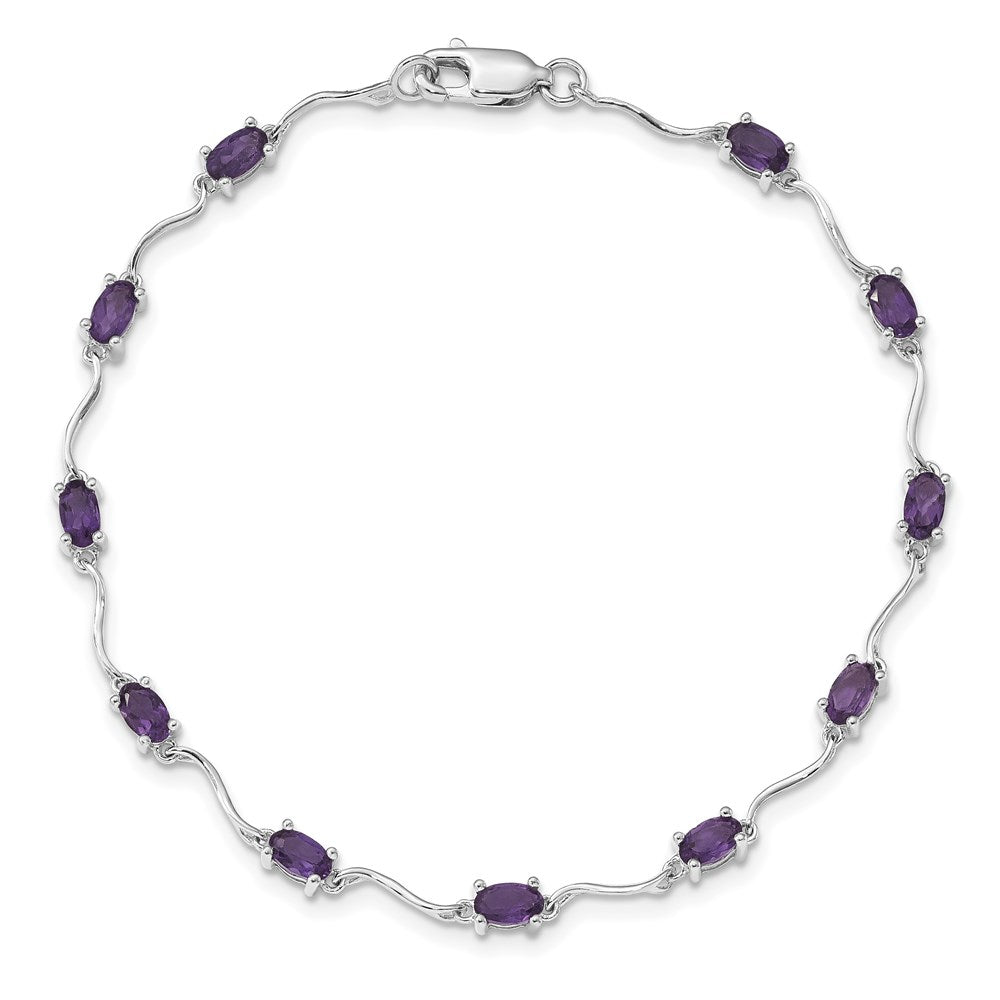 7 Inch Sterling Silver Rhodium-Plated Amethyst Bracelet