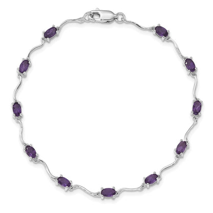 7 Inch Sterling Silver Rhodium-Plated Amethyst Bracelet