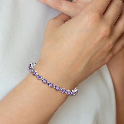 7 Inch Sterling Silver Rhodium-Plated Amethyst Bracelet