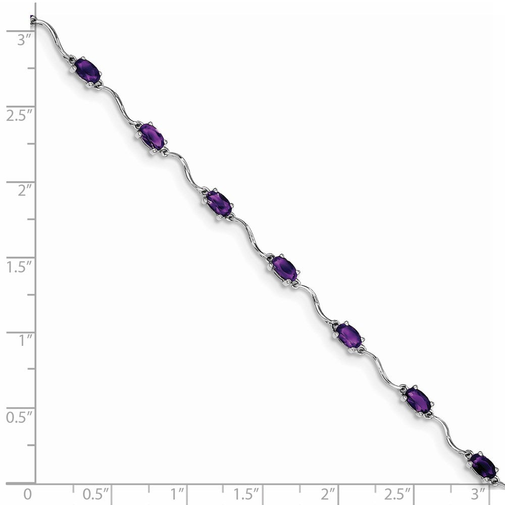 7 Inch Sterling Silver Rhodium-Plated Amethyst Bracelet