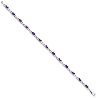 7 Inch Sterling Silver Rhodium-Plated Amethyst Bracelet