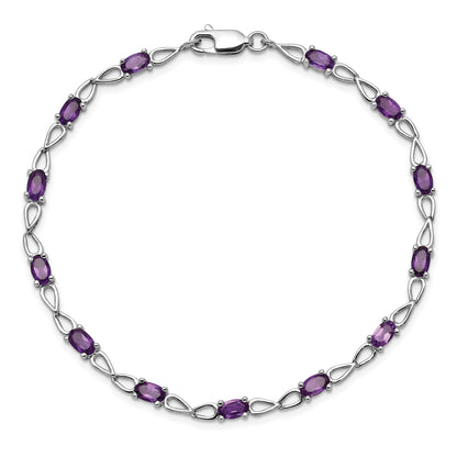 7 Inch Sterling Silver Rhodium-Plated Amethyst Bracelet