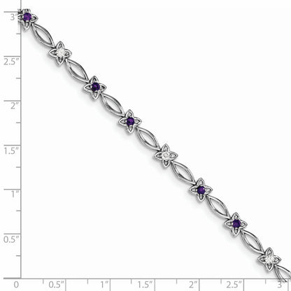 7 Inch Sterling Silver Rhodium-Plated Amethyst & Diamond Bracelet