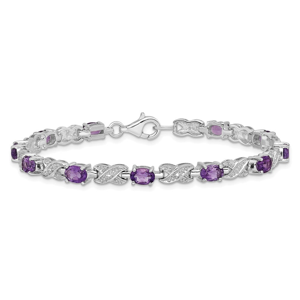 7 Inch Sterling Silver Rhodium-Plated Amethyst Bracelet