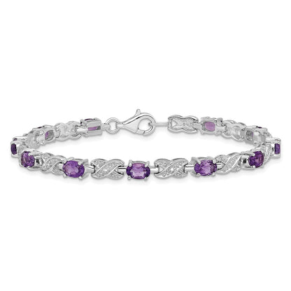 7 Inch Sterling Silver Rhodium-Plated Amethyst Bracelet