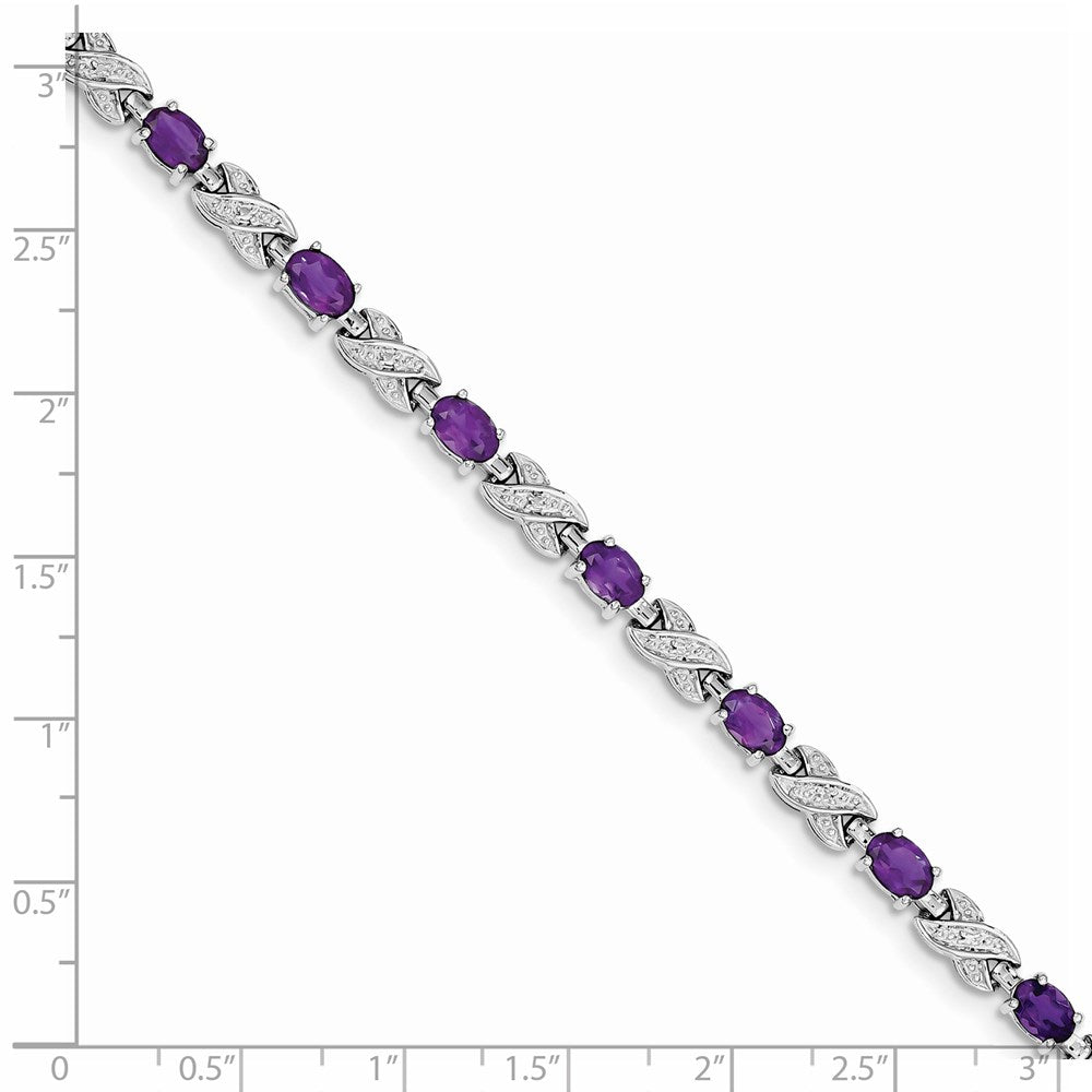 7 Inch Sterling Silver Rhodium-Plated Amethyst Bracelet