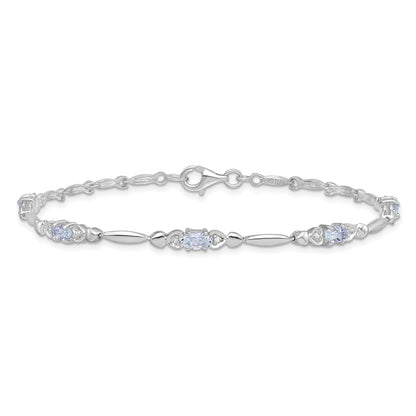 7 Inch Sterling Silver Rhodium-Plated Aquamarine And Diamond Bracelet