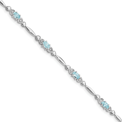 7 Inch Sterling Silver Rhodium-Plated Aquamarine And Diamond Bracelet
