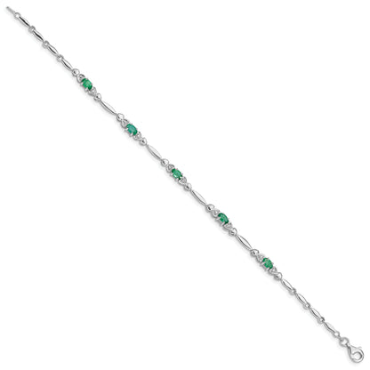 7 Inch Sterling Silver Rhodium-Plated Emerald And Diamond Bracelet