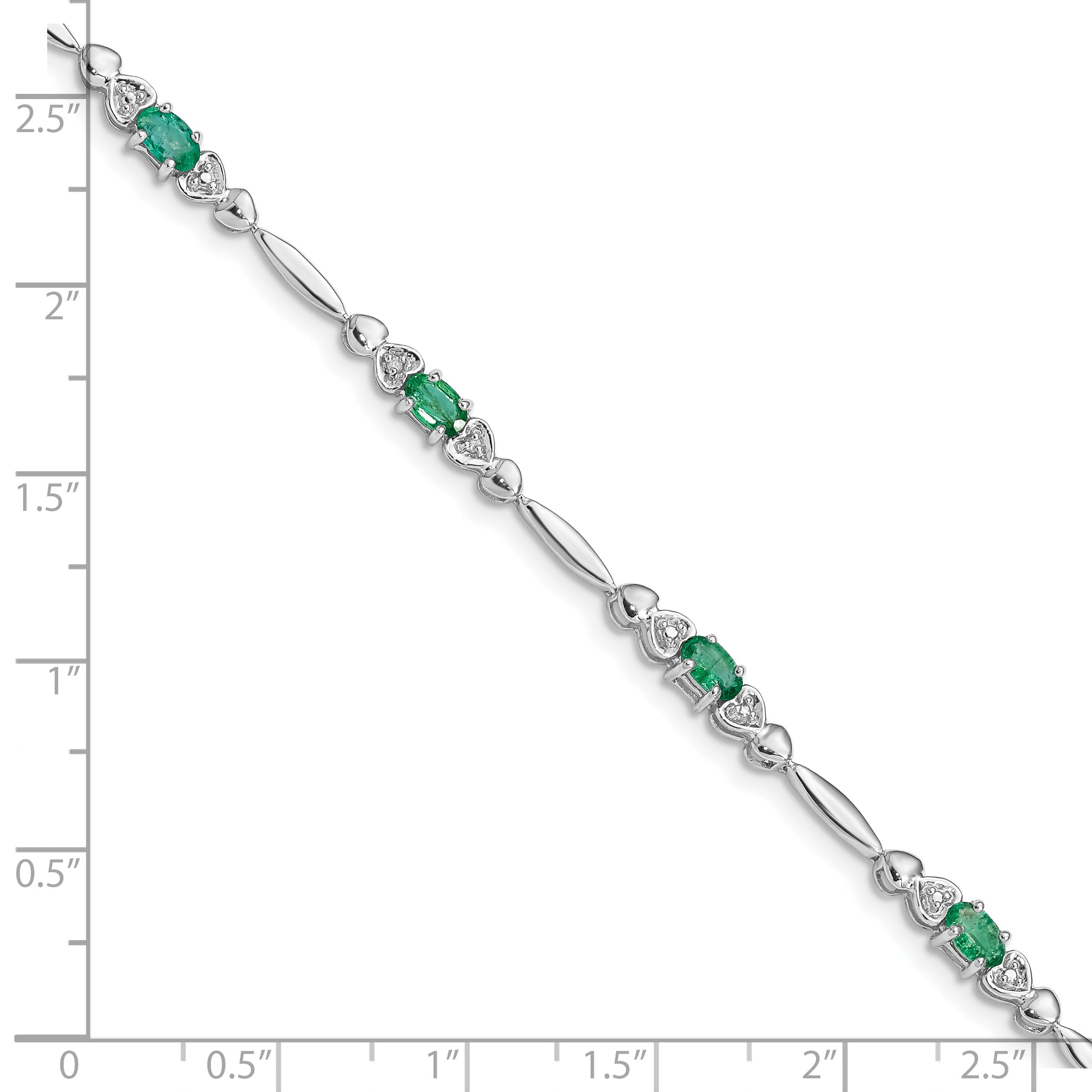 7 Inch Sterling Silver Rhodium-Plated Emerald And Diamond Bracelet